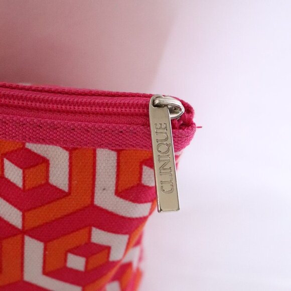 Clinique J. Adler Pink Geometric Cosmetic Toiletry Makeup Travel Zipper Bag - Picture 4 of 9